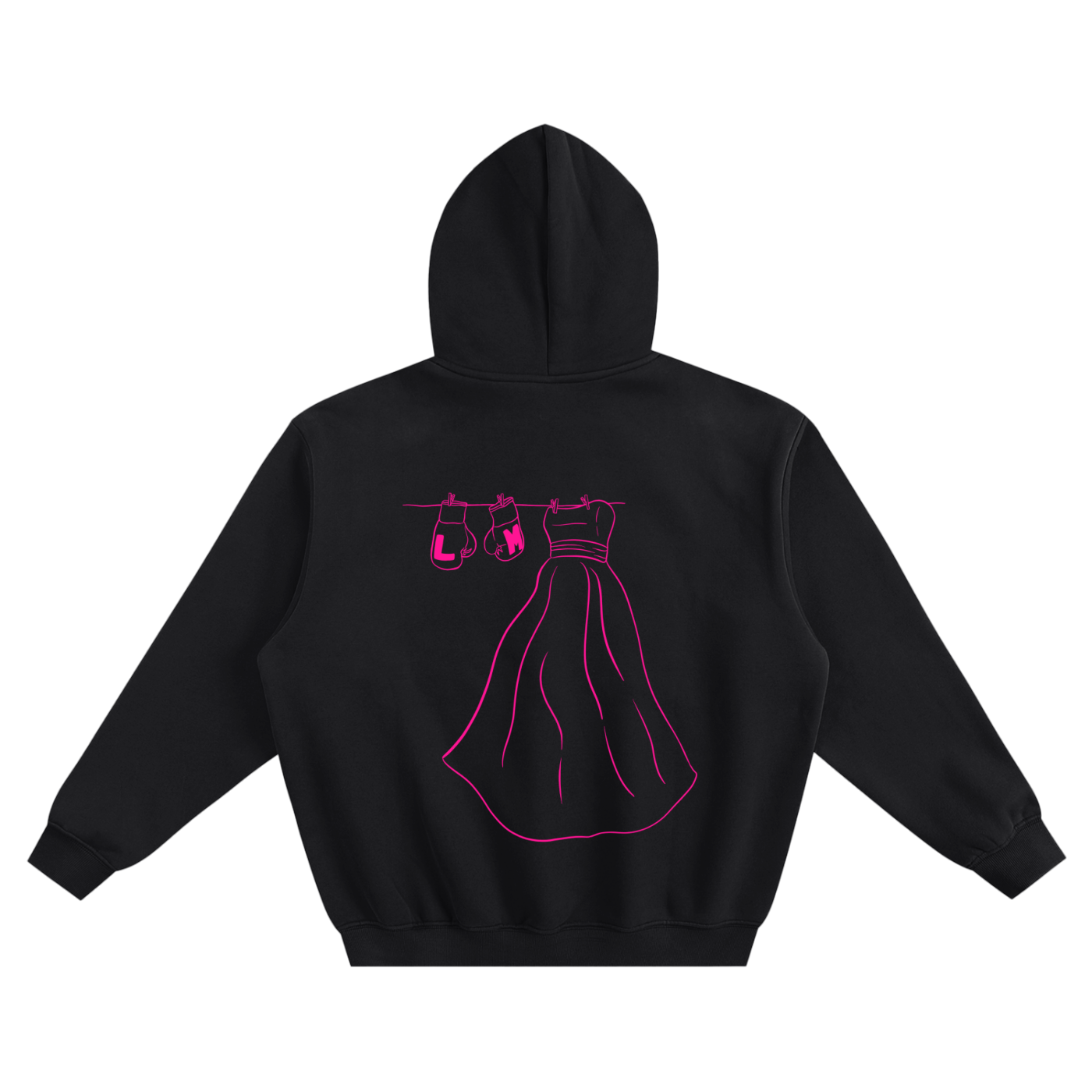 Boxing Day Fleeced Boxy Hoodie w/ Hand-drawn art by Tabetha Baldwin (Hot Pink)