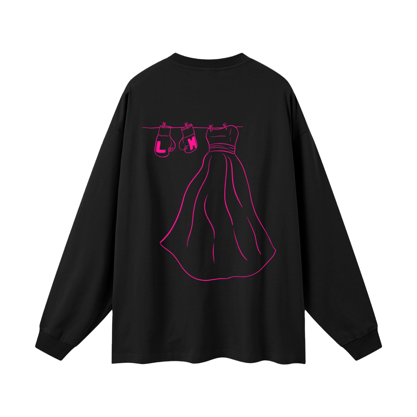 Boxing Day Oversized Unisex Long Sleeve T-Shirt w/ Hand-drawn Design by Tabetha Baldwin (Hot Pink)